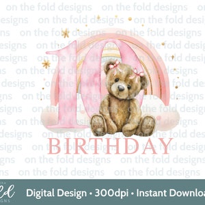 Ours en peluche Clipart arc-en-ciel PNG 10e anniversaire fond Transparent dix cartes d'invitation aquarelle sublimation téléchargement numérique UV-DTFDTG