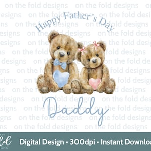 Papa + bébé ours Clipart fête des pères Téléchargement instantané Impression par sublimation UVDTF Image DTG PNG Design graphique père et fille Teddy