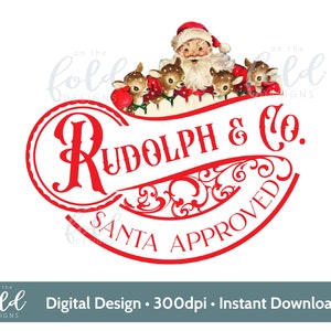 Rudolph e Babbo Natale Reindeer Company PNG download istantaneo di clipart digitali per la creazione di scivoli d'acqua a sublimazione