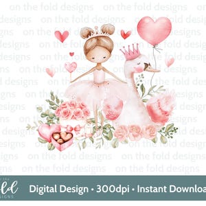 Ballerina cigno San Valentino Clipart PNG Download digitale Stampa a sublimazione DTF Creazione di biglietti personalizzati Uso per piccole imprese 1° giorno di San Valentino