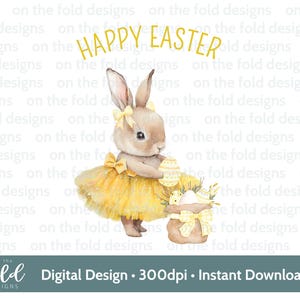 Lapin de Pâques jaune Clipart ballerine oeuf aquarelle PNG sublimation fabrication de cartes numériques bébé gilet Design UV-DTF Pj's Card Crafting