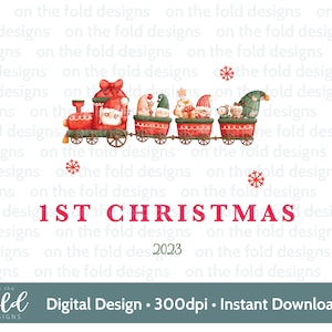 Treno di Natale, 1° Natale, Clipart per bambini, Download digitale PNG, Vestiti per bambini, Design di cartoline di Natale, Sublimazione, Creazione di cartoline DTF Babbo Natale