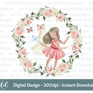 Clipart floral féerique arc-en-ciel, image aquarelle, fichier de téléchargement immédiat, fond transparent, PNG pour sublimation, fabrication de cartes, artisanat
