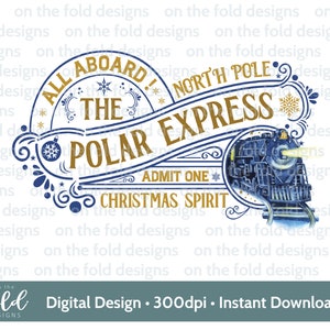 Clipart Polar Express, train de Noël, train bleu, vacances de Noël, conception de T-shirt PNG, billet de train, conception de cartes, image par sublimation