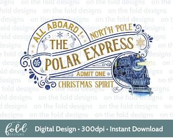 Polar Express-clipart, kersttrein, blauwe trein, kerstvakantie, T-shirtontwerp, png, treinkaartje, kaartontwerp, sublimatieafbeelding