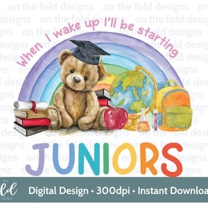 Comenzando la escuela secundaria Clipart 1er día Sublimación de la escuela primaria PNG Cuando me despierto Descarga digital PJ Diseño UVDTF Imagen transparente