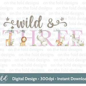 Safari Wild & Three clipart, jungledieren, png, transparante clipart, instant download, personaliseer print, verjaardagskaarten geschenken, kunst aan de muur