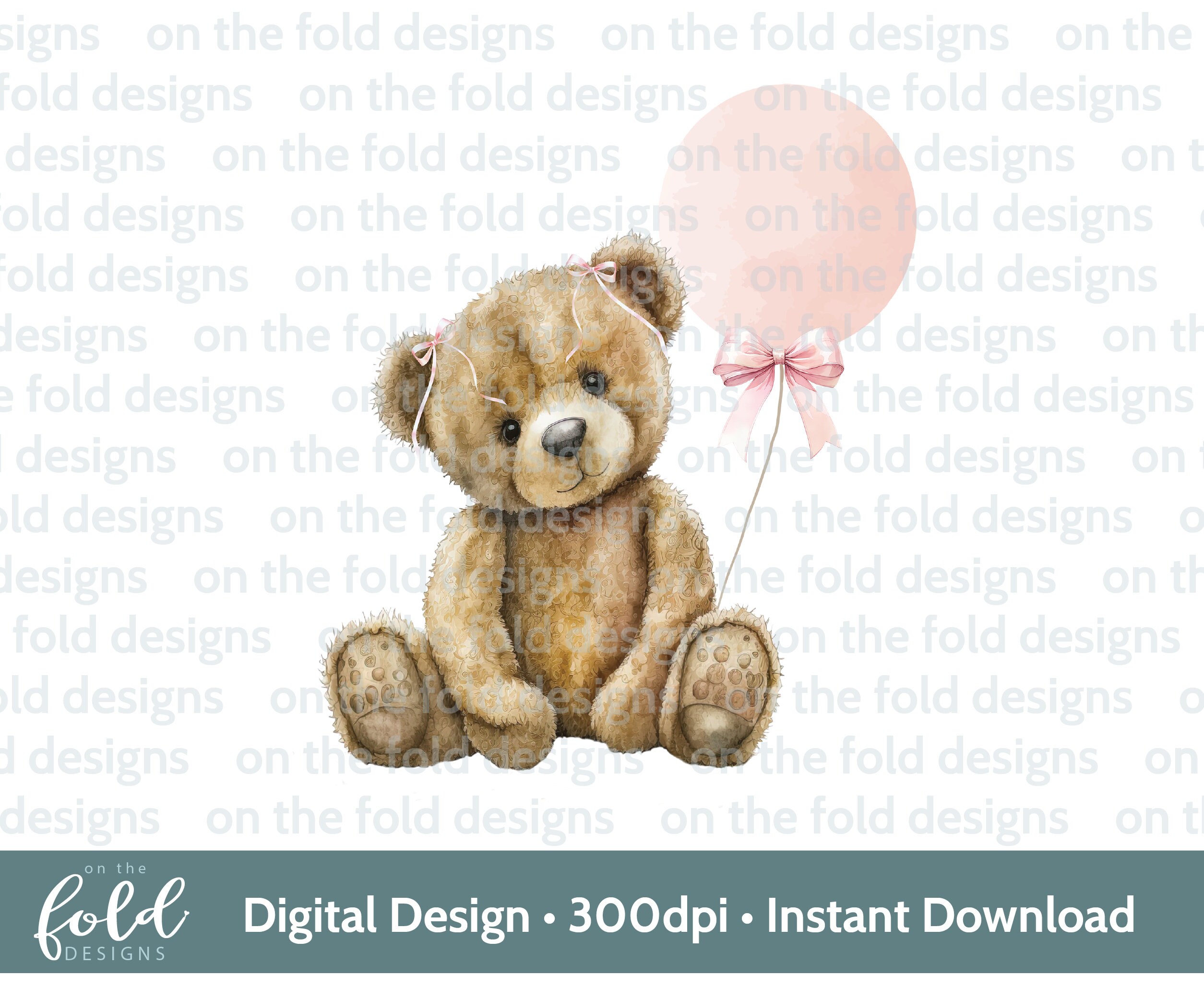 Teddy Bear, Pink Balloon Clipart Birthday, UVDTF Sublimation PNG ...