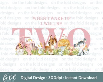 Pink Farm Yard Animals PNG Clipart 2nd Birthday Tshirt Card Design DTF DTG Sublimation Print Instant Download Girl One Invites Sticker
