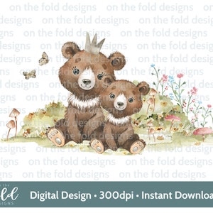 Papa et bébé ours Clipart, Woodland, Clipart Transparent, téléchargement immédiat, impression par sublimation, Image DTF DTG PNG Tumbler Design graphique