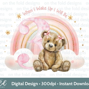 Ours en peluche Clipart arc-en-ciel PNG 3e anniversaire fond Transparent troisième pyjama pyjama pyjama aquarelle sublimation numérique téléchargement UV-DTFDTG