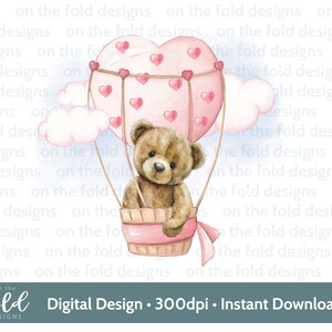 Ours en peluche Saint-Valentin amour coeur montgolfière Clipart PNG téléchargement numérique Sublimation DTF impression carte faisant usage personnel et petite entreprise