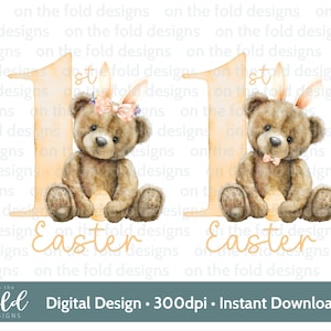 Ostern Teddy Clipart Osterhase Ohren Aquarell PNG Instant Download Baby Kleidung Karte Design Weste Sublimationsdruck UVDTF