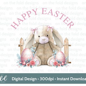 Ostern Clipart Pink Häschen Aquarell PNG Sublimation Tulpen Narzissen Blättern Baby Weste Kartendesign UV-DTF Bild Ostern Pj's Bild