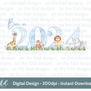 Animaux de safari, nés en 2024, clipart, png transparents, téléchargement immédiat, sublimation, conception d'invitations, travaux manuels, fabrication de cartes, nouveauté