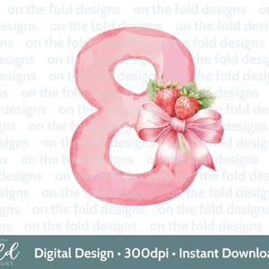 Fraise 8e anniversaire Clipart PNG baies mignon huit image fer sur sublimation artisanat fabrication de cartes UVDTF DTG Transparent téléchargement