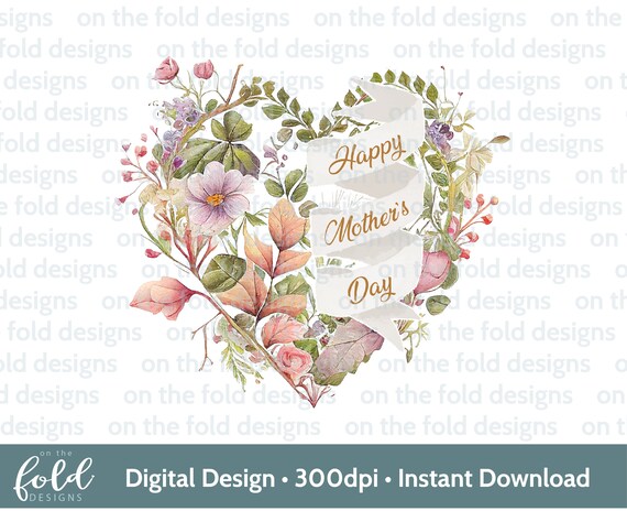 Mother's Day, Floral Heart, Mothering Sunday, png, instant digital clipart, sublimation, cards gifts personal & small business