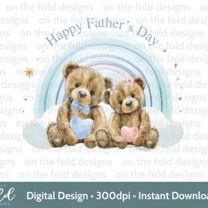 Papa + bébé ours Clipart 1ère fête des pères arc-en-ciel bleu sublimation impression UVDTF DTG Image PNG gobelet Design graphique papa et fille nounours