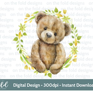 Clipart ours en peluche jaune cadre anniversaire sublimation PNG quand je me réveille, je serai un PNG, fleurs jaunes fabrication de cartes Uvdtf