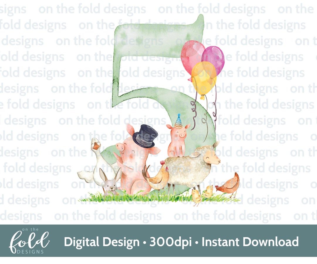 5th Birthday Farm Animal Clipart PNG Sublimation Farmyard Fun Birthday ...