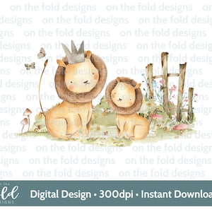 Leone e cucciolo Clipart, Cucciolo, Safari, acquerello giungla 1° compleanno, clipart trasparente, download, stampa a sublimazione, immagine grafica
