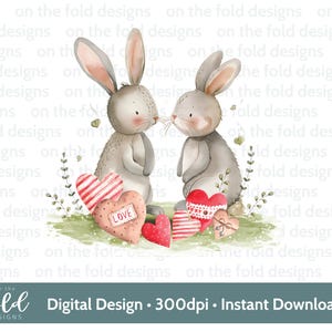 Coelho Coelho Dia dos Namorados Clipart Coração Jardim PNG Download Digital Instantâneo DTF Sublimação Cartão Artesanato Colete Bebê Imagem Artesanato Cartão de Dia dos Namorados