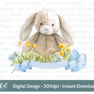 Clipart di Pasqua coniglietto blu coniglio, scorrimento acquerello PNG sublimazione tulipani narcisi scheda digitale design gilet per bambini immagine UV-DTF pigiama di Pasqua