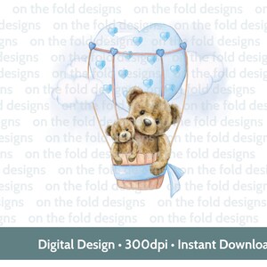 Orsacchiotto mongolfiera bambino ragazzo amore cuore clipart nuova mamma festa della mamma san valentino PNG stampa a sublimazione DTF creazione di biglietti gilet per neonati
