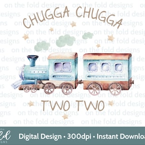 Clipart de segundo cumpleaños de tren, sublimación de Choo Choo PNG, calcomanía de tobogán de agua, impresión UV, DTF, DTG, creación de tarjetas, descarga digital instantánea de imágenes