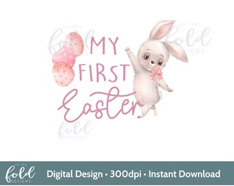 My 1st Easter Bunny Easter Eggs, Pink Easter Clipart, watercolour PNG, instant digital download, clipart crafting images, sublimation