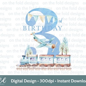Sublimation des cliparts Train 3e anniversaire PNG Téléchargement numérique instantané Chambre d'enfant Art mural toboggan aquatique Impression Invitation Tee shirt Design