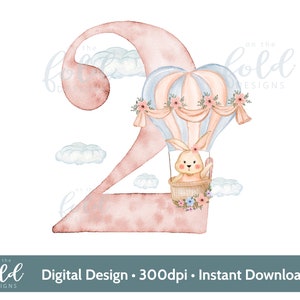 Heißluftballon 2.Geburtstag Clipart Sublimationsdesign PNG digitaler Download