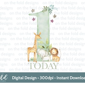 Safari 1st birthday, clipart, number one png, jungle animal sublimation party design, transparent clipart, printable image, instant download