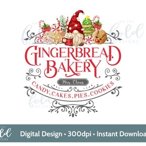 Gingerbread Bakery Gnome Christmas Baking Treats clipart PNG for sublimation card crafts Christmas cushions or posters