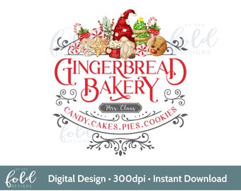 Gingerbread Bakery Gnome Christmas Baking Treats clipart PNG for sublimation card crafts Christmas cushions or posters