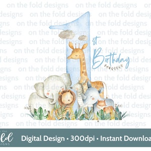 Safari 1er anniversaire, clipart, png numéro un, conception de fête de sublimation d'animaux de la jungle, clipart transparent, image imprimable, téléchargement immédiat