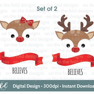 Christmas Believe Clipart rendier Rudolph Pj Xmas Kids Family bijpassende pymjama PNG Xmas Eve sublimatie zak afbeelding Uv DTF DTG Set van 2