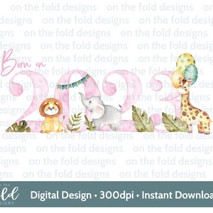 Animaux de safari, nés en 2024, clipart png transparent, sublimation de téléchargement immédiat, conception d'invitation, artisanat, fabrication de cartes, impression de chambre de bébé