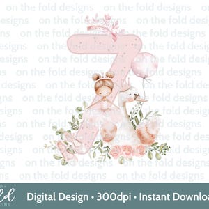 7e verjaardag zwaan ballerina clipart png prinses roze zeven afbeelding opstrijkbare sublimatie crafting kaart maken UVDTF DTG transparante download