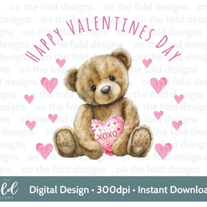 Happy Valentine's Day nounours Clipart coeur rose coussin nounours mignon PNG en téléchargement numérique Sublimation cartes cadeaux personnels et petites entreprises