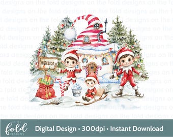 Clipart de elfo navideño Polo Norte de invierno Elfos traviesos 1.ª Navidad PNG Clipart Ropa de bebé, Diseño de tarjetas, Sublimación, Fabricación de tarjetas Dtf Dtg Uv