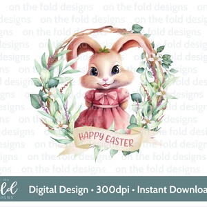 Coniglietto Pasqua Clipart Acquerello PNG Cornice in vimini Eucalipto Clipart digitale Design della carta Stampa a sublimazione Waterslide Tumbler Vinile