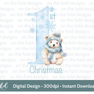 First Christmas Polar Bear PNG instant digital clipart cute pink baby vest card design sublimation print Xmas PJs Baby boy blue Xmas