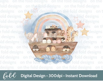 Noahs Ark Christening Baptism clipart PNG sublimation design instant download file with transparent background 300dpi