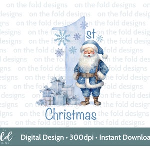 Primera Navidad Santa Clipart Bebé Niño Azul PNG Descarga digital instantánea Sublimación Suéter, chaleco, tarjetas, baberos recuerdos, Paquetes de regalo