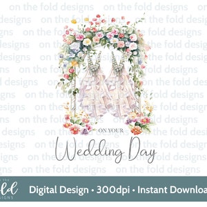 Wedding Day Clipart, Just Married PNG, Instant Download, Mrs and Mrs Print, Watercolour Clipart, Sublimation Designs, Card Design, Download