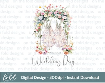 Wedding Day Clipart, Just Married PNG, Instant Download, Mrs and Mrs Print, Watercolour Clipart, Sublimation Designs, Card Design, Download