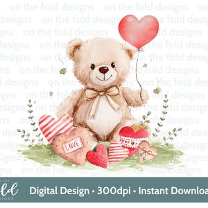 Teddy Bear San Valentino Cuore Giardino Clipart PNG Download digitale istantaneo DTF Sublimazione Carta Craft Gilet per bambini Creazione Immagine Carta di San Valentino