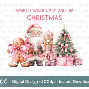 Clipart de Papai Noel de gengibre de Natal rosa, aquarela digital fofa de 1º Natal PNG, design de cartão de pijama de Natal quando eu acordo, sublimação,
