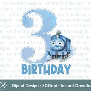 Train, numéro 3, 3e anniversaire de garçon, clipart, sublimation, PNG. Téléchargement numérique instantané, oeuvre d'art murale pour chambre d'enfant, toboggan aquatique, impression d'autocollants